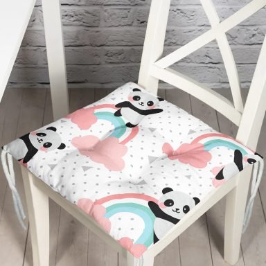 Gökkuşağı Ve Panda Dijital Baskılı Özel Tasarım Modern Pofidik Sandalye Minderi