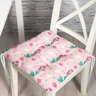Pembe Zeminde Deniz Kızı Dijital Baskılı Özel Tasarım Modern Pofidik Sandalye Minderi