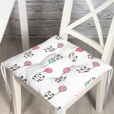 Uçan Balonlu Panda Desenli Dijital Baskılı Özel Tasarım Modern Pofidik Sandalye Minderi