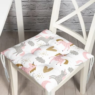 Sevimli Unicorn Temalı Dijital Baskılı Özel Tasarım Modern Pofidik Sandalye Minderi