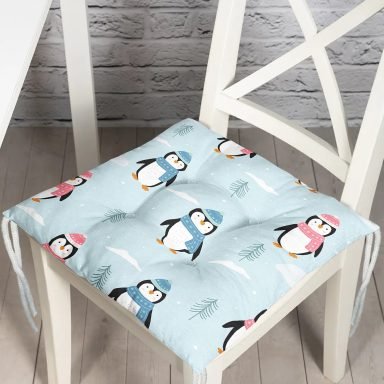 Atkılı Penguen Desenli Dijital Baskılı Özel Tasarım Modern Pofidik Sandalye Minderi
