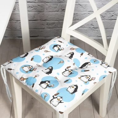 Dondurma Yiyen Penguen Motifli Dijital Baskılı Özel Tasarım Modern Pofidik Sandalye Minderi