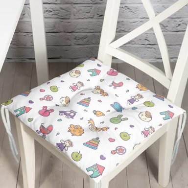 Bebek Oyuncakları Motifli Dijital Baskılı Özel Tasarım Modern Pofidik Sandalye Minderi