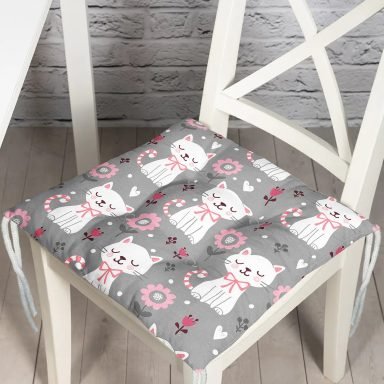 Uyuyan Kedi Desenli Dijital Baskılı Özel Tasarım Modern Pofidik Sandalye Minderi
