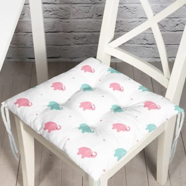 Pembe Mavi Fil Motifli Dijital Baskılı Özel Tasarım Modern Pofidik Sandalye Minderi