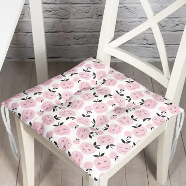 Pembe Gülümseyen Elmalar Motifli Dijital Baskılı Özel Tasarım Modern Pofidik Sandalye Minderi