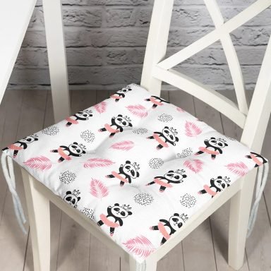 Pembe Balerin Panda Desenli Dijital Baskılı Özel Tasarım Modern Pofidik Sandalye Minderi