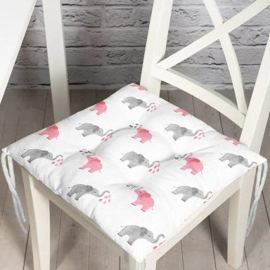 Pembe Gri Fil Desenli Dijital Baskılı Özel Tasarım Modern Pofidik Sandalye Minderi