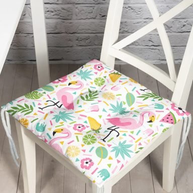 Pembe Flamingo Motifli Dijital Baskılı Özel Tasarım Modern Pofidik Sandalye Minderi