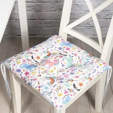 Unicorn Ve Gökkuşağı Temalı Dijital Baskılı Özel Tasarım Modern Pofidik Sandalye Minderi