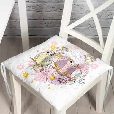 Modern Baykuş Desen Dijital Baskılı Pofidik Sandalye Minderi