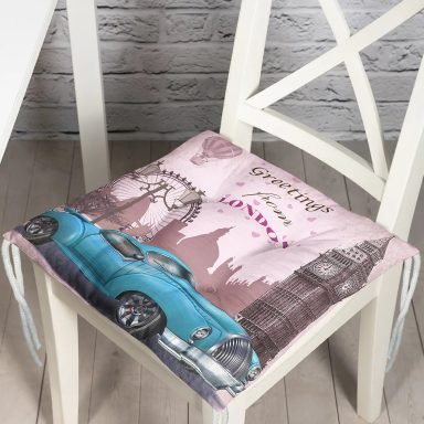 London Car Dijital Baskılı Modern Pofidik Sandalye Minderi