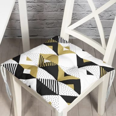 Bej Siyah Geometrik Desenli Dijital Baskılı Pofidik Sandalye Minderi