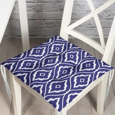 Mavi Etnik Motifli Dijital Baskılı Modern Pofidik Sandalye Minderi