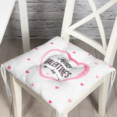 Kalp Motifli Happy Valentine's Day Baskılı Pofidik Sandalye Minderi