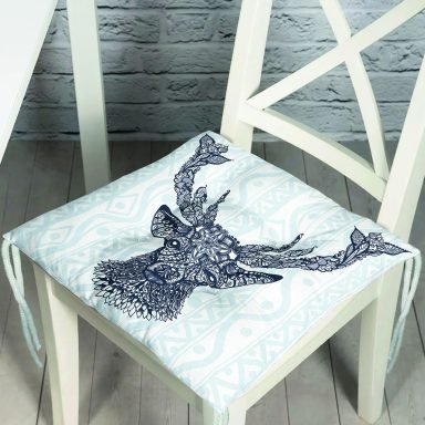 Lacivert Geyik İllüstrasyon Desenli Dijital Baskılı Modern Pofidik Sandalye Minderi