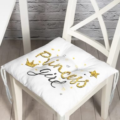 Prıncess Gırl Yazı Desenli Dijital Modern Pofidik Sandalye Minderi