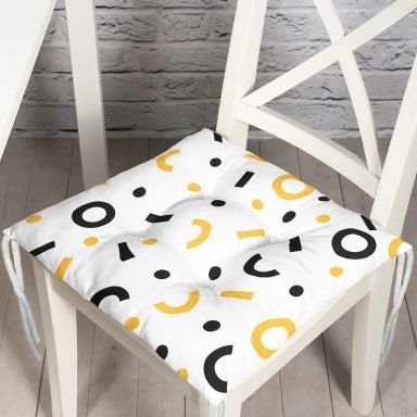Geometrik Motifli Dijital Baskılı Pofidik Kare Sandalye Minderi