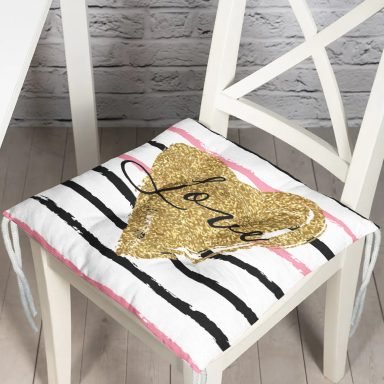 Love Yaldızlı Kalp Desenli Dijital Baskılı Modern Pofidik Sandalye Minderi