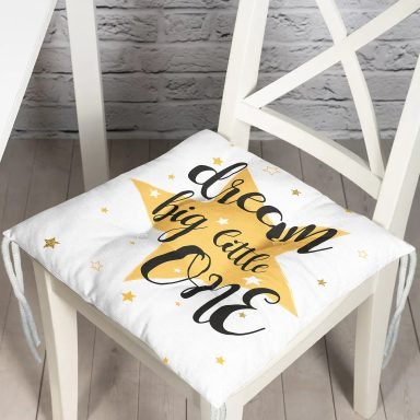Dream Big Little One Yazılı Yıdız Desenli Dijital Baskılı Pofidik Sandalye Minderi