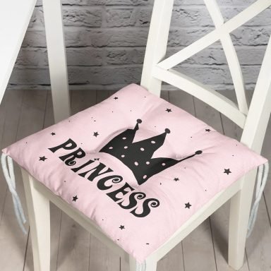Pembe Zeminli Prıncess Yazılı Dijital Baskılı Pofidik Sandalye Minderi