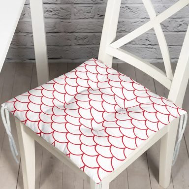Kırmızı Geometrik Desenli Dijital Baskılı Pofidik Sandalye Minderi