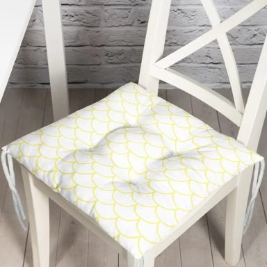 Sarı Geometrik Desenli Dijital Baskılı Modern Pofidik Sandalye Minderi