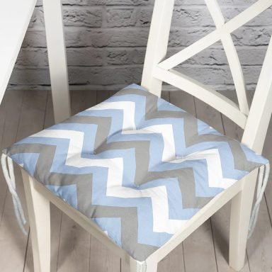 Mavi Gri Zigzag Desenli Dijital Baskılı Dekoratif Pofidik Sandalye Minderi
