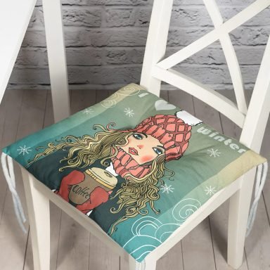 Kış Temalı Pop Art Desenli Dijital Baskılı Modern Pofidik Sandalye Minderi