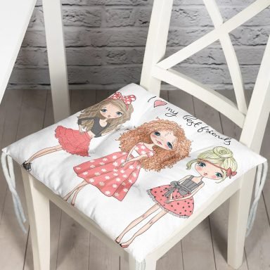 Best Friends Temalı Dijital Baskılı Modern Pofidik Sandalye Minderi