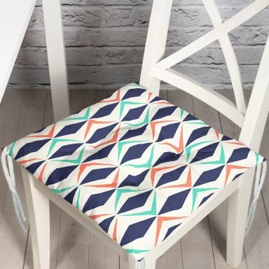 Renkli Geometrik Desenli Dijital Baskılı Modern Pofidik Sandalye Minderi