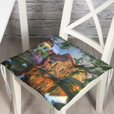 Manzara Desenli Dijital Baskılı Modern Pofidik Sandalye Minderi