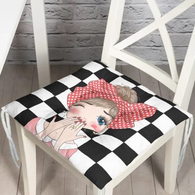 Damalı Fashion Gırl Dijital Baskılı Modern Pofidik Sandalye Minderi