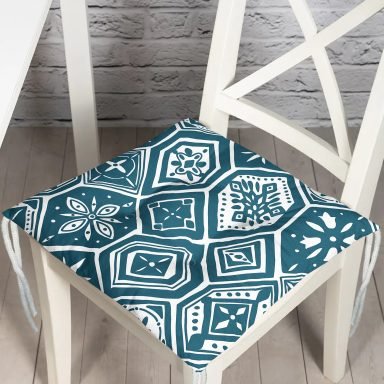 Özel Tasarım Geometrik Motifli Dijital Baskılı Pofidik Sandalye Minderi