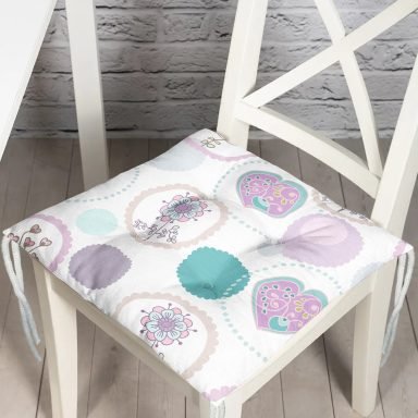 Pastel Renkli Yuvarlak Çiçekler Dijital Baskılı Pofidik Sandalye Minderi