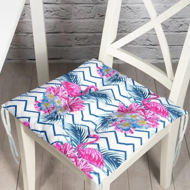 Zigzag Zeminli Flamingo Baskılı Pofidik Kare Sandalye Minderi