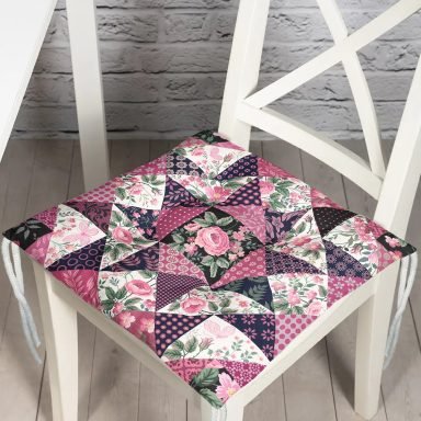 Mürdüm Renk Patchwork Desenli Pofidik Kare Sandalye Minderi