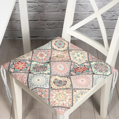 Geometrik Şekilli Hint Desenli Baskılı Dijital Baskılı Pofidik Sandalye Minderi