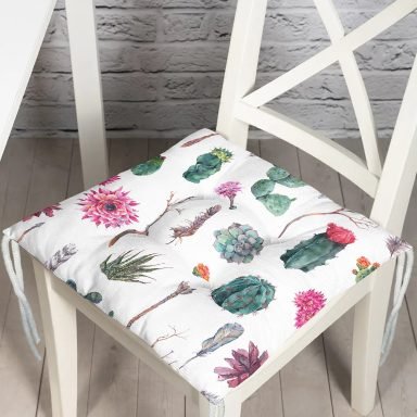Kuş Tüyü Motifli Çöl Bitkisi Desenli Modern Dijital Baskılı Pofidik Sandalye Minderi