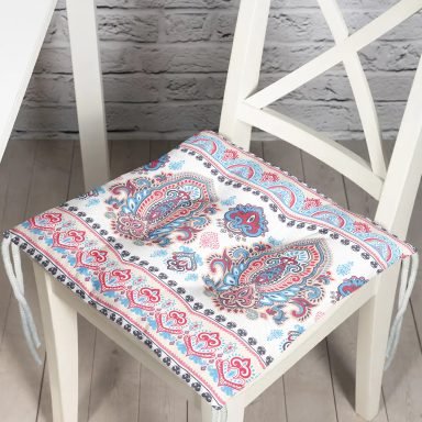 Kırmızı Mavi Çini Motifli Modern Dijital Baskılı Pofidik Sandalye Minderi