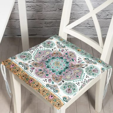 Mint Yeşili Çini Motifli Pofidik Kare Sandalye Minderi