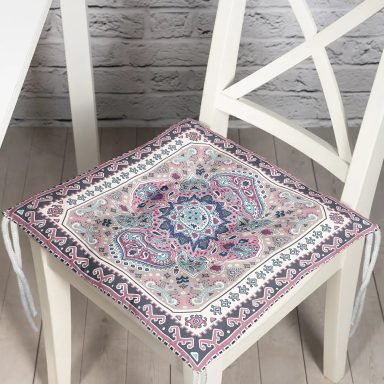 Kare Çini Motifli Modern Dijital Baskılı Pofidik Sandalye Minderi