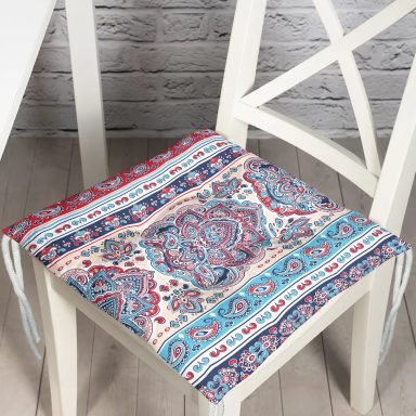 Kırmızı Mavi Çini Desenli Modern Dijital Baskılı Pofidik Sandalye Minderi