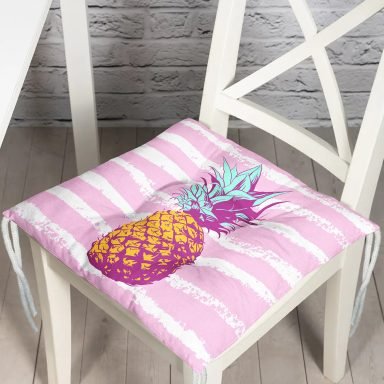 Canlı Renkli Ananas Motifli Dijital Baskılı Pofidik Sandalye Minderi