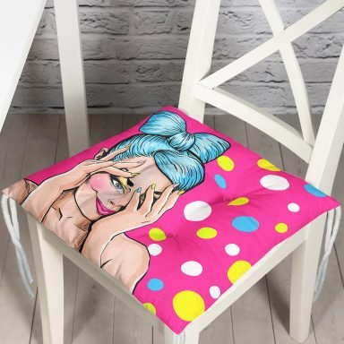 Pop Art Dijital Baskılı Pofidik Kare Sandalye Minderi