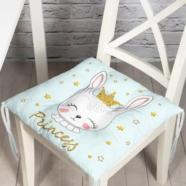 Princess Tavşan Desenli Pofidik Kare Sandalye Minderi