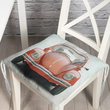 Klasik Araba Retro Motifli Dijital Baskılı Modern Pofidik Sandalye Minderi