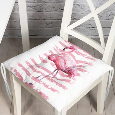 Pudra Çizgi Desenli Flamingo BAskılı Pofidik Kare Sandalye Minderi