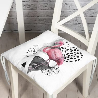 Martı Desenli Flamingo Temalı Dijital Baskılı Pofidik Sandalye Minderi