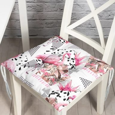 Bal Peteği Temalı Flamingo Motifli Pofidik Kare Sandalye Minderi